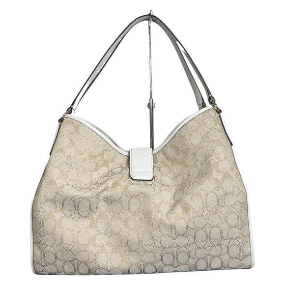 Coach Carlyle Shoulder Bag Signature Jacquard Leather Chalk White Purse 56221 - Picture 2 of 14